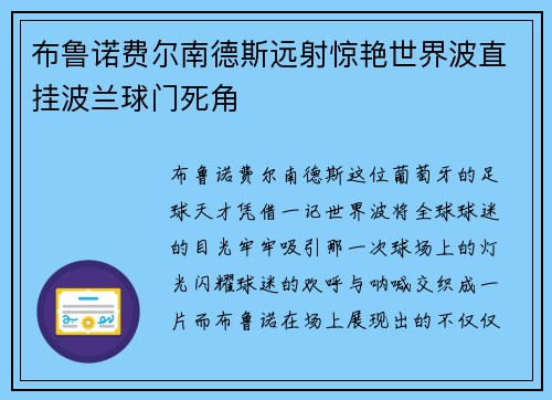 布鲁诺费尔南德斯远射惊艳世界波直挂波兰球门死角